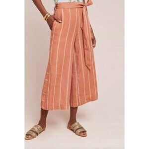Anthropologie Womens XL Portia Linen‎ Wide Leg Trousers Striped Pants Sand
